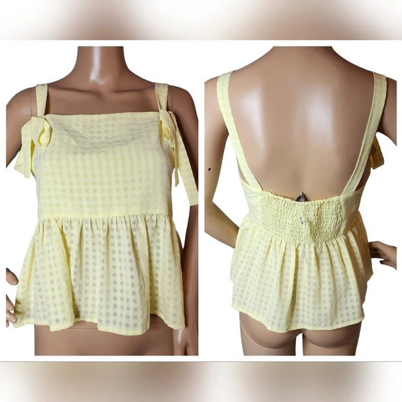 NWT ASOS Yellow babydoll sleeveless smocked blouse. Women's size 4. - Picture 1 of 14